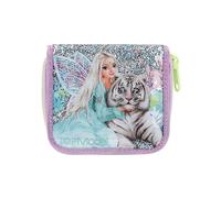 Depesche 12498 TOPModel Fantasy Tiger - Portemonnaie in Petrol und Lavendel mit Model-Motiv, Geldbörse mit Fächern für Münzen, Scheine und Karten