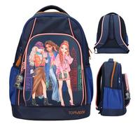 Depesche 12565 TOPModel City Girls - Schulrucksack in Dunkelblau mit Model-Motiv, Schultasche mit verstellbaren Trägern und Anhänger