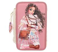 Depesche 12583 TOPModel Cosy - Gefüllte 3-Fach Federtasche, Model Motiv mit Teddy-Kunstfell, Federmäppchen mit Buntstiften, Lineal, Schere uvm.