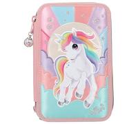 Depesche 12616 Ylvi Rainbow - Gefüllte 3-Fach Federtasche mit Einhorn Motiv und glitzerndem Kugelanhänger, Federmäppchen mit Buntstiften, Lineal, Schere uvm.