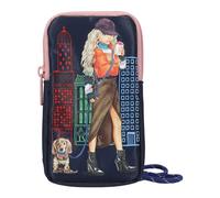 Depesche 12619 TOPModel City Girls - Handytasche zum Umhängen in Dunkelblau mit Model-Motiv, Smartphone Tasche mit Reißverschluss und Trage-Schlaufe