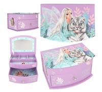 Depesche 12718 TOPModel Fantasy Tiger - Kleines Schmuckkästchen in Lila, mit Feen-Motiv, Schmuckbox mit Spiegel und Klappdeckel