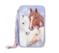 Depesche 12760 Miss Melody Bandana - Gefüllte 3-Fach Federtasche mit Pferde-Motiv, Lila Federmappe mit Buntstiften, Lineal, Schere uvm.