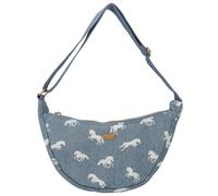 Depesche 12873 Miss Melody Denim - Kleine Halbmond Umhängetasche aus Jeans, mit Pferde Muster, Dunkelblaue Tasche mit verstellbarem Schultergurt