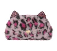 Depesche 13018 TOPModel Rebel Kitty - Schlampertasche aus Plüschfell in Lila, mit Leo-Optik und Glitzer, Federmappe mit Katzen Ohren und Herz-Nase