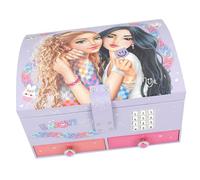 Depesche 13141 TOPModel - Großes Schmuckkästchen in hellem Lila, mit Model Motiv und bunten Details, Schmuckbox mit Code, Sound und Spiegel, Mehrfarbig