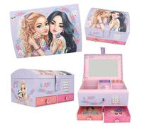 Depesche 13141 TOPModel - Großes Schmuckkästchen in hellem Lila, mit Model Motiv und bunten Details, Schmuckbox mit Code, Sound und Spiegel, Mehrfarbig