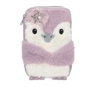 Depesche 13158 Princess Mimi Penguin - Gefüllte 2-Fach Federtasche in Flieder und Creme, mit Pinguin Motiv und Plüschfell, Federmappe mit Buntstiften, Lineal, Schere uvm.