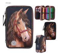 Depesche 13190 Miss Melody 3 Fach Federtasche LED GLITTER HORSE