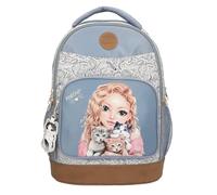 Depesche 13276 TOPModel - Schulrucksack in Hellblau und Creme, mit Model Motiv und Katzen Muster, Schultasche mit verstellbaren Trägern