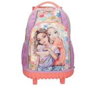Depesche 13286 TOPModel Girl Power - Schulrucksack Trolley in Lila und Beige, mit Model Motiv und bunten Patches, Schultasche mit Teleskopgriff und Rollen