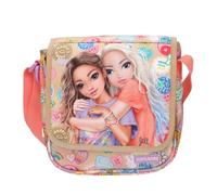 Depesche 13288 TOPModel Girl Power - Kleine Umhängetasche in Beige, mit Model Motiv und bunten Batches, Handtasche mit verstellbarem Gurt