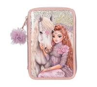 Depesche 13292 TOPModel Viva Violet - Gefüllte 3-Fach Federtasche in Lila, mit Model Motiv, Pferd und Glitzer, Federmappe mit Buntstiften, Lineal, Schere UVM.