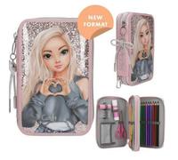 Depesche 13293 TOPModel My BFF - Gefüllte 2-Fach Federtasche in Rosa, mit Model Motiv und Glitzer, Federmappe mit Buntstiften, Lineal, Klebestift UVM.