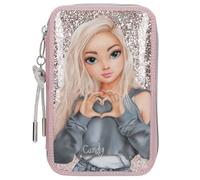 Depesche 13293 TOPModel My BFF - Gefüllte 2-Fach Federtasche in Rosa, mit Model Motiv und Glitzer, Federmappe mit Buntstiften, Lineal, Klebestift UVM.