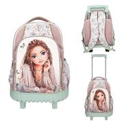 Depesche 13305 TOPModel Summer Feeling - Schulrucksack Trolley in Rosa und Grün, mit Model Motiv und Blumen Muster, Schultasche mit Teleskopgriff und Rollen