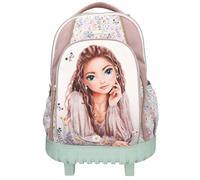 Depesche 13305 TOPModel Summer Feeling - Schulrucksack Trolley in Rosa und Grün, mit Model Motiv und Blumen Muster, Schultasche mit Teleskopgriff und Rollen