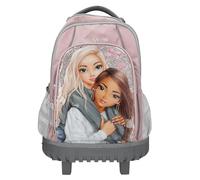Depesche 13317 TOPModel My BFF - Schulrucksack Trolley in Rosa und Grau, mit Model Motiv und Glitzer, Schultasche mit Teleskopgriff und Rollen