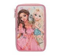 Depesche 13324 TOPModel Juicy - Gefüllte 3-Fach Federtasche in Creme und Rosa, mit Model Motiv, Äffchen und buntem Muster, Federmappe mit Buntstiften, Schere, Lineal uvm.