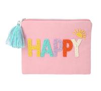 Depesche 13326 TOPModel Juicy - Kosmetiktasche in Pink, mit Perlenstickerei und der Aufschrift "HAPPY", Täschchen mit bunter Quaste