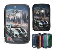 Depesche 13333 Monster Cars - Gefüllte 3-Fach Federtasche in Grau, mit LED-Effekt und Polizei Motiv, Federmappe mit Buntstiften, Schere, Lineal uvm.