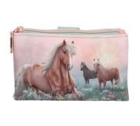 Depesche 13405 Miss Melody Romantic Fields - Portemonnaie in Grün und Rosa, mit Pferde Motiv und Blumenwiese, Geldbörse mit Klettverschluss