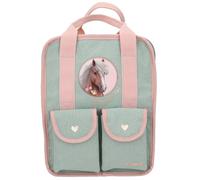 Depesche 13406 Miss Melody Romantic Fields - Rucksack in Grün und Rosa, mit Pferde Patch und Glitzer, Tasche mit verstellbaren Trägern