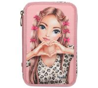 Depesche 13640 TOPModel Leoheart - Gefüllte 3-Fach Federtasche in Rosa, mit Model Motiv und Schleifen, Federmappe mit Buntstiften, Schere, Lineal UVM.