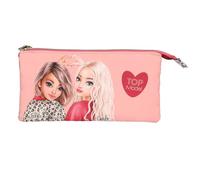 Depesche 13642 TOPModel Leoheart - Schlampertasche in Rosa und Rot, mit Model Motiv und Leo-Muster, Federtasche mit 3 Fächern