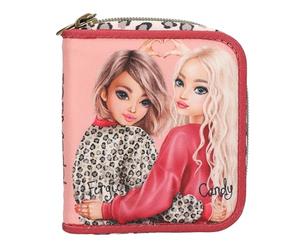 Depesche 13646 TOPModel Leoheart - Portemonnaie in Rosa und Rot, mit Model Motiv und Leo-Muster, Geldbörse mit Druckknopf-Verschluss
