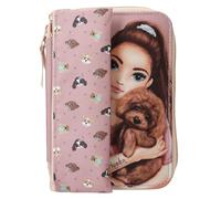 Depesche 13659 TOPModel Kitty and Doggy - Gefüllte Federtasche in Rosa, inkl. Schlampermappe, mit Model Motiv und Hunde Muster, Federmappe mit Buntstiften, Schere UVM.