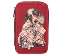 Depesche 13674 TOPModel Fur Ever Friends - Gefüllte 2-Fach Federtasche in Dunkelrot, mit Hunde- und Katzen Motiv, Federmappe mit Buntstiften, Schere, Lineal UVM, Rot