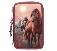 Depesche 13680 Miss Melody Dreamland - Gefüllte 3-Fach Federtasche in Beerefarben, mit Pferde Motiv, Federmappe mit Buntstiften, Schere, Lineal UVM, Braun