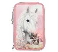 Depesche 13687 Miss Melody True Friends - Gefüllte 3-Fach Federtasche in Rosa, mit Pferde Motiv und Katze, Federmappe mit Buntstiften, Schere, Lineal UVM.