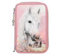 Depesche 13687 Miss Melody True Friends - Gefüllte 3-Fach Federtasche in Rosa, mit Pferde Motiv und Katze, Federmappe mit Buntstiften, Schere