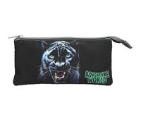 Depesche 13691 Adventure World Panther - Schlampertasche in Schwarz und Grün, mit Panther Motiv, Federtasche mit 3 Fächern