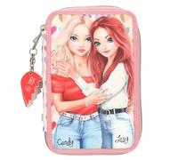 Depesche 13708 TOPModel Heart to Heart - Gefüllte 2-Fach Federtasche in Rosa und Beige, mit Model Motiv und Herzen, Federtasche