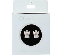 Depesche 13914.009 Glitzer Stecker-Ohrringe in Silber und Rosa, mit Schutzengel Motiv und Glitzersteinen, als kleines Geschenk