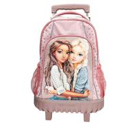 Depesche 14009 TOPModel Dots - Schulrucksack Trolley in Rosa, mit Model Motiv, Punkte-Muster und Glitzer, Schultasche mit Teleskopgriff und Rollen