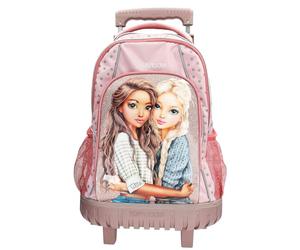 Depesche 14009 TOPModel Dots - Schulrucksack Trolley in Rosa, mit Model Motiv, Punkte-Muster und Glitzer, Schultasche mit Teleskopgriff und Rollen