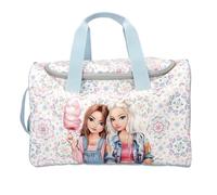 Depesche 14029 TOPModel Festival Fun - Sporttasche in Dunkelblau und Creme, mit Model Motiv und Blumen-Muster, Tasche mit kurzen und Langen Trageschlaufen