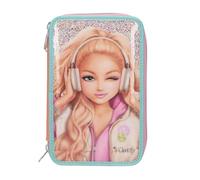 Depesche 14100 TOPModel Music - Gefüllte 3 Fach-Federtasche in Pink, Apricot und Türkis, mit Model Motiv und Glitzer, Federmappe mit Buntstiften, Schere, Lineal UVM.