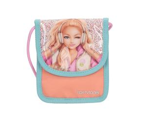 Depesche 14109 TOPModel Music - Brustbeutel in Pink, Apricot und Türkis, mit Model Motiv und Glitzer, Umhängetasche mit Klettverschluss und vielen Fächern