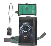 Depesche 13696 Adventure World Panther - Portemonnaie in Schwarz und Grün, mit Panther Motiv, Geldbörse mit Lanyard-Band