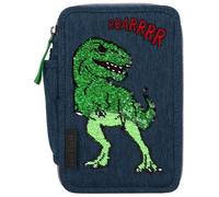 Depesche Dino World 3-Fach Federtasche Pailletten Blau