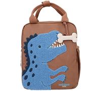 Depesche 12020 World Mini-Rucksack in Braun für Kinder, mit Dino-Motiv aus Frotteestoff und Knochen-Anhänger, Tasche mit verstellbaren Trägern und Griffen