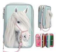 DEPESCHE® Miss Melody 3 Fach Federtasche mit Pferdekopf Applikation