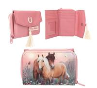 Depesche Miss Melody Florales Pferde-1 Stück Portemonnaie aus Polyester, gebrochenes Rosa mit Hufeisen-Applikation