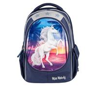 Depesche 10990 Miss Melody - Schulrucksack mit Pferde-Motiv, dunkelblauer Schul-Ranzen, ca. 44 x 34 x 24 cm, 19,6 Liter / 960 g, viele Fächer, Rücken belüftet und gepolstert, Träger verstellbar