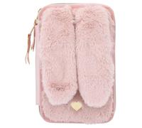 Depesche 12041 Princess Mimi - Gefüllte 2-Fach Federtasche mit Plüsch-Fell, Hasen-Gesicht und Schlappohren, Federmäppchen in Rosa mit Buntstiften, Lineal, Schere uvm., 19 x 12 cm